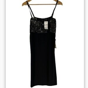 Fashion Bug Black Knee Length Cocktail Party Dress Adjustable Straps Sequin NWT